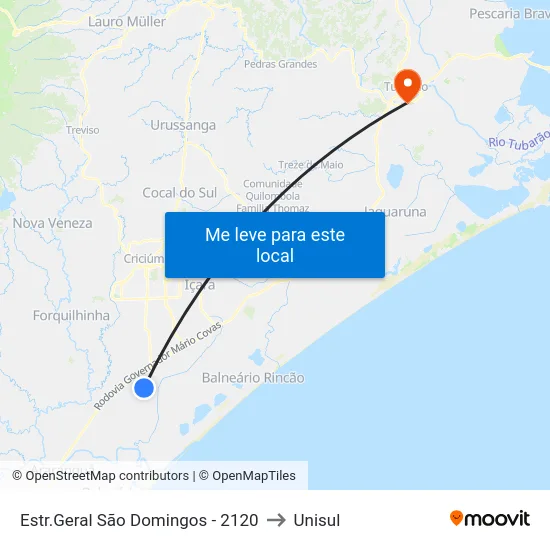 Estr.Geral São Domingos - 2120 to Unisul map
