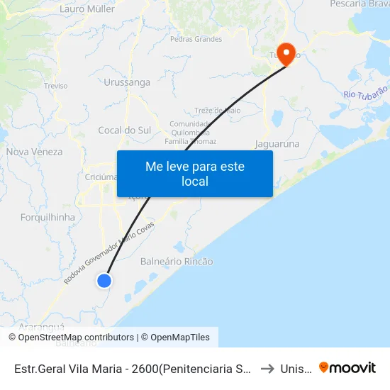 Estr.Geral Vila Maria - 2600(Penitenciaria Sul) to Unisul map