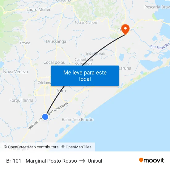Br-101 - Marginal Posto Rosso to Unisul map