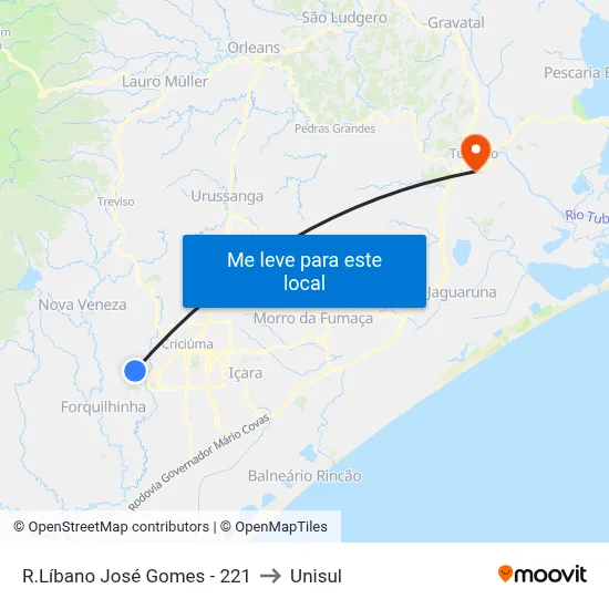 R.Líbano José Gomes - 221 to Unisul map