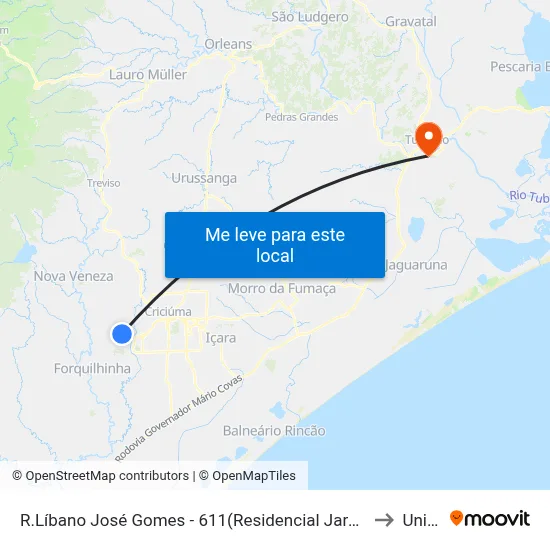 R.Líbano José Gomes - 611(Residencial Jardim União) to Unisul map