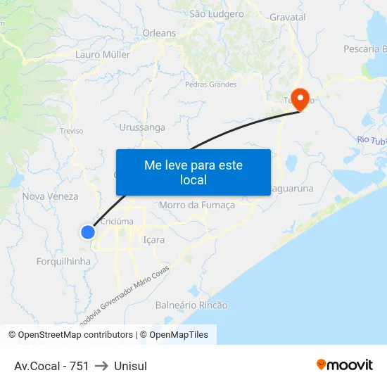 Av.Cocal - 751 to Unisul map