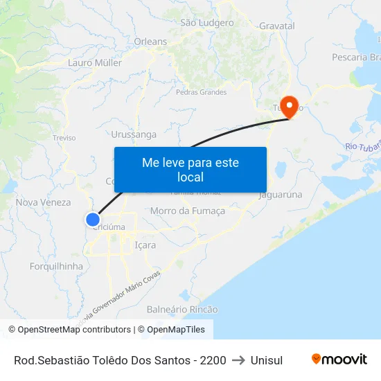 Rod.Sebastião Tolêdo Dos Santos - 2200 to Unisul map