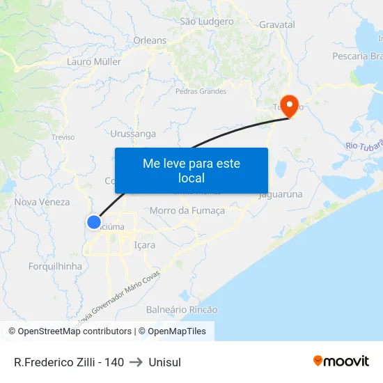 R.Frederico Zilli - 140 to Unisul map