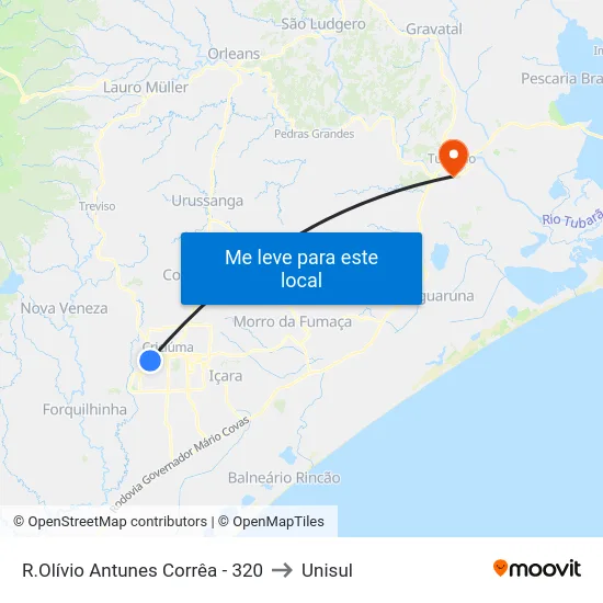 R.Olívio Antunes Corrêa - 320 to Unisul map
