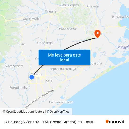 R.Lourenço Zanette - 160 (Resid.Girasol) to Unisul map
