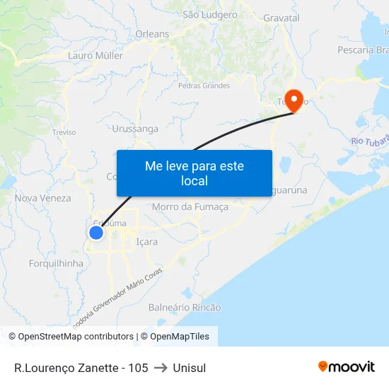 R.Lourenço Zanette - 105 to Unisul map