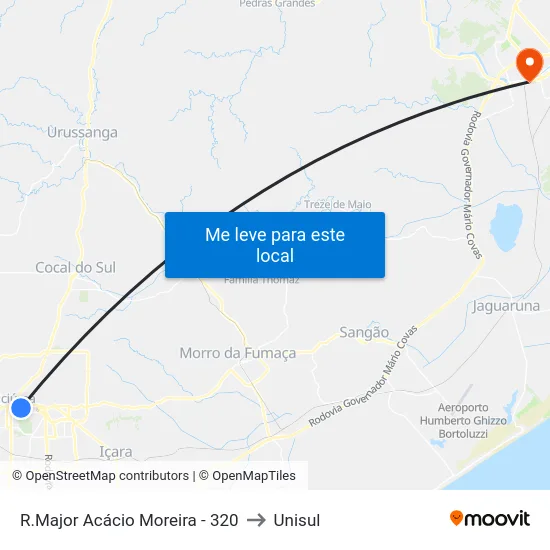 R.Major Acácio Moreira - 320 to Unisul map