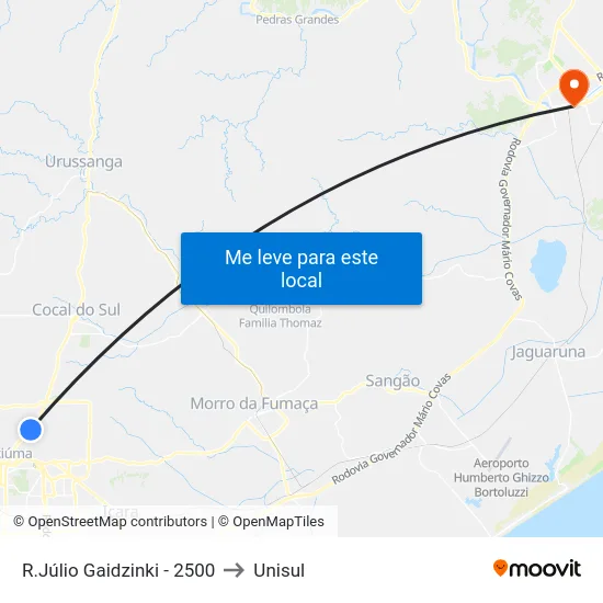 R.Júlio Gaidzinki - 2500 to Unisul map