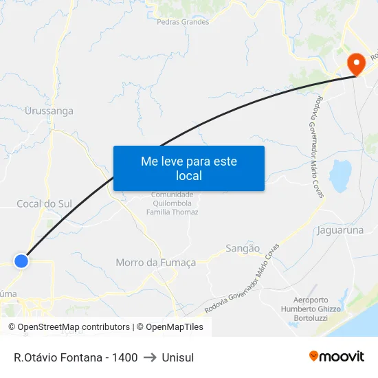 R.Otávio Fontana - 1400 to Unisul map