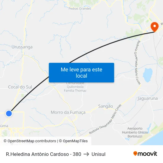 R.Heledina Antônio Cardoso - 380 to Unisul map