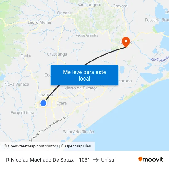 R.Nicolau Machado De Souza - 1031 to Unisul map
