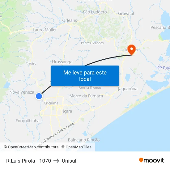 R.Luís Pirola - 1070 to Unisul map