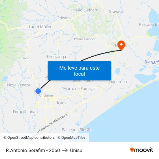 R.Antônio Serafim - 2060 to Unisul map