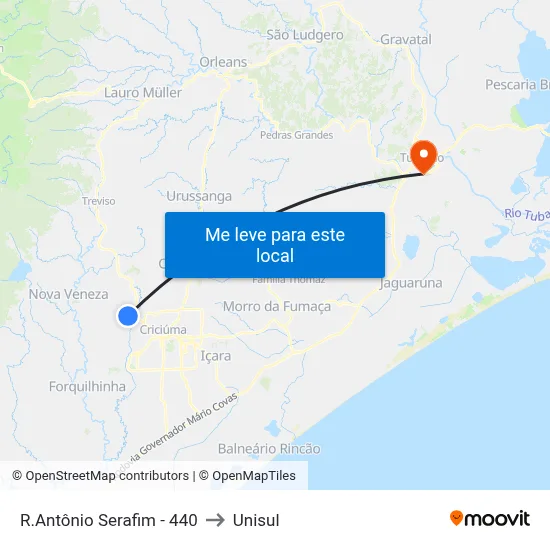 R.Antônio Serafim - 440 to Unisul map