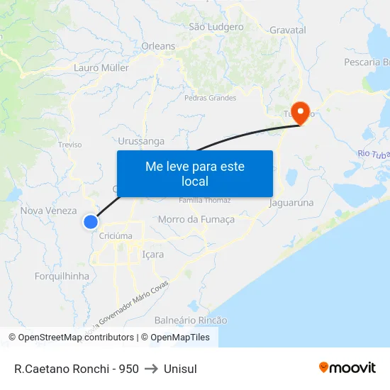 R.Caetano Ronchi - 950 to Unisul map
