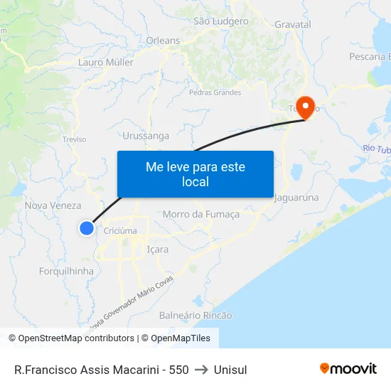 R.Francisco Assis Macarini - 550 to Unisul map