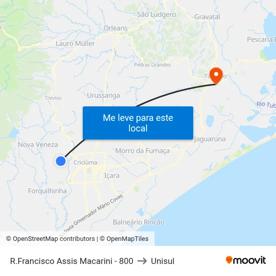 R.Francisco Assis Macarini - 800 to Unisul map