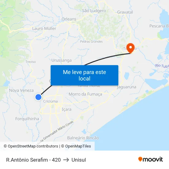 R.Antônio Serafim - 420 to Unisul map