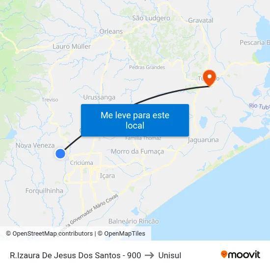 R.Izaura De Jesus Dos Santos - 900 to Unisul map