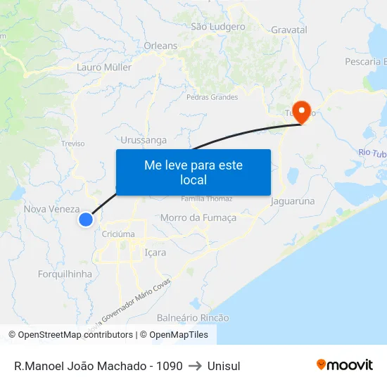 R.Manoel João Machado - 1090 to Unisul map