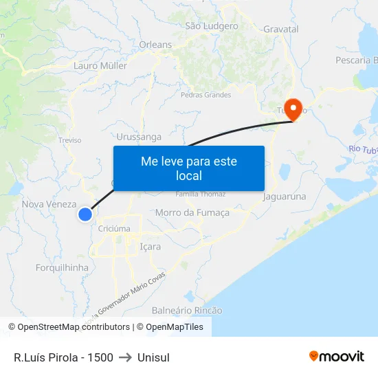 R.Luís Pirola - 1500 to Unisul map