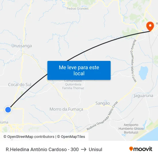 R.Heledina Antônio Cardoso -  300 to Unisul map