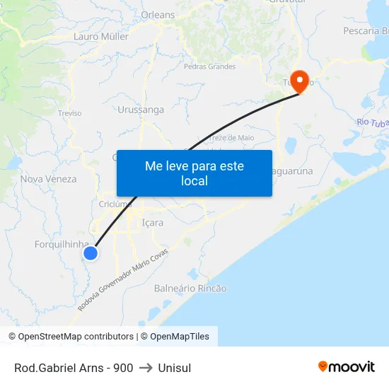 Rod.Gabriel Arns - 900 to Unisul map