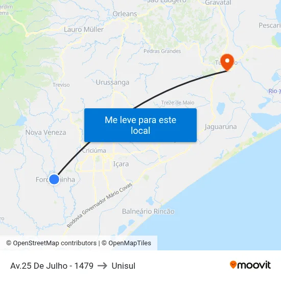 Av.25 De Julho - 1479 to Unisul map