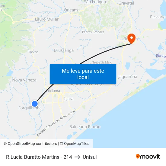 R.Lucia Buratto Martins - 214 to Unisul map