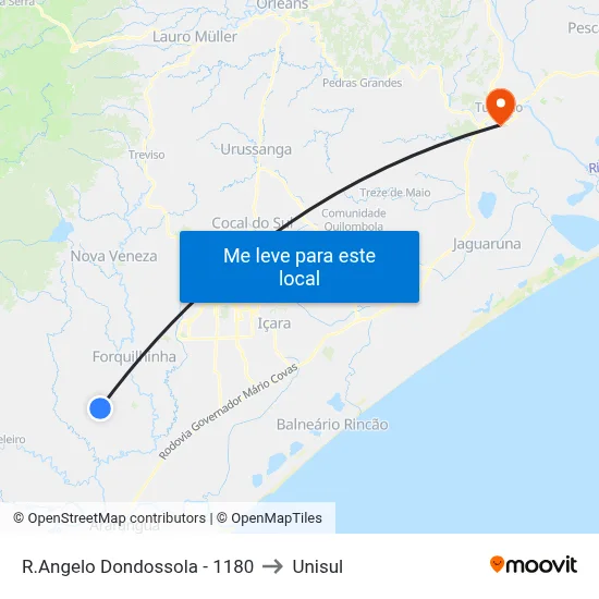 R.Angelo Dondossola - 1180 to Unisul map