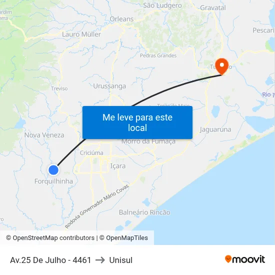 Av.25 De Julho - 4461 to Unisul map