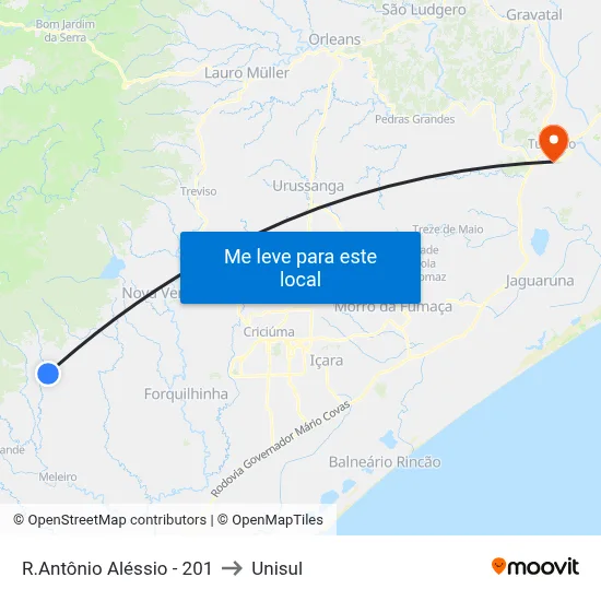 R.Antônio Aléssio - 201 to Unisul map