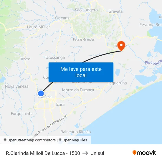R.Clarinda Milioli De Lucca - 1500 to Unisul map