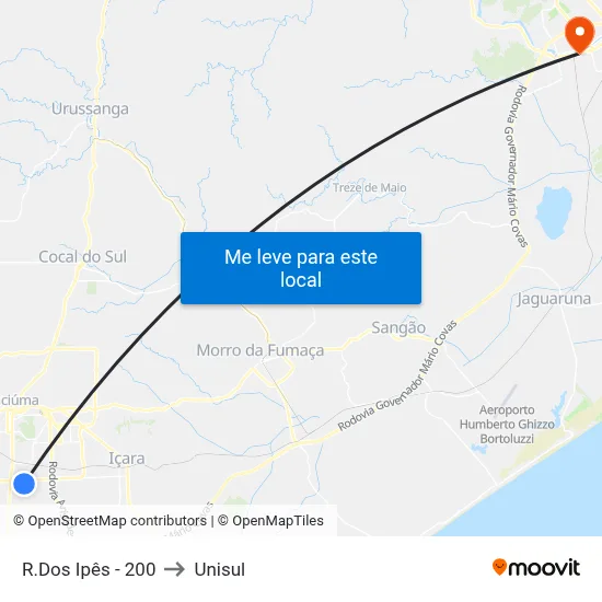 R.Dos Ipês - 200 to Unisul map