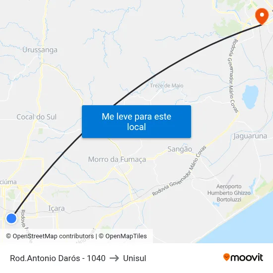 Rod.Antonio Darós - 1040 to Unisul map