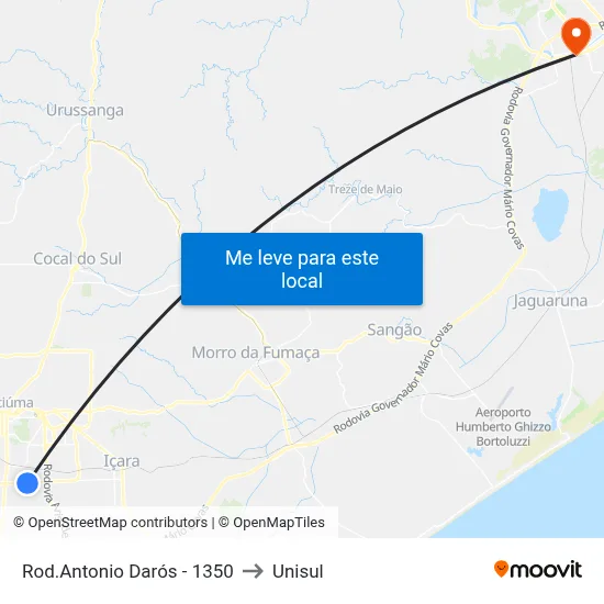 Rod.Antonio Darós - 1350 to Unisul map