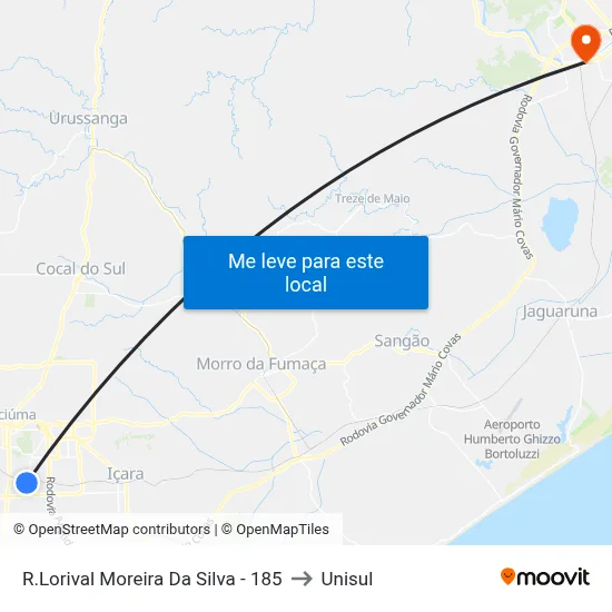 R.Lorival Moreira Da Silva - 185 to Unisul map