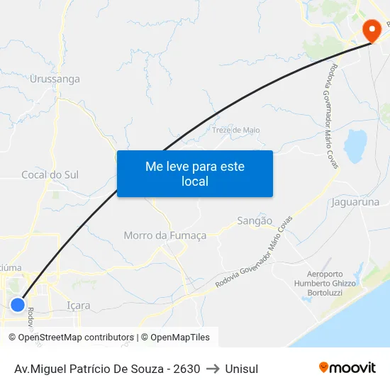 Av.Miguel Patrício De Souza - 2630 to Unisul map