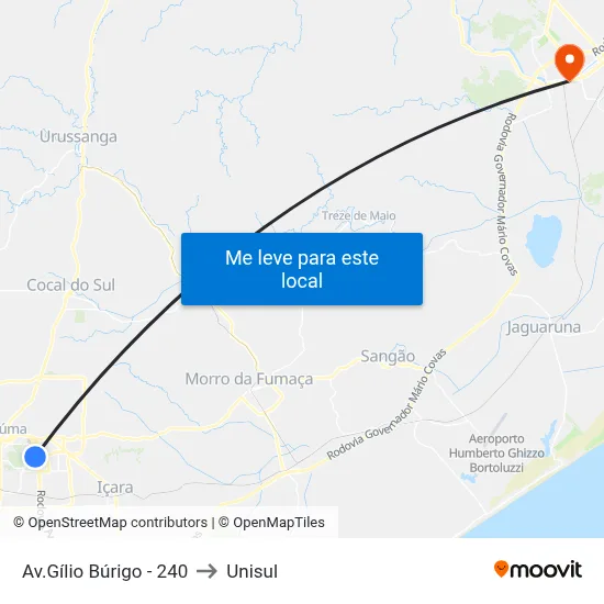 Av.Gílio Búrigo - 240 to Unisul map