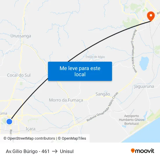 Av.Gílio Búrigo - 461 to Unisul map
