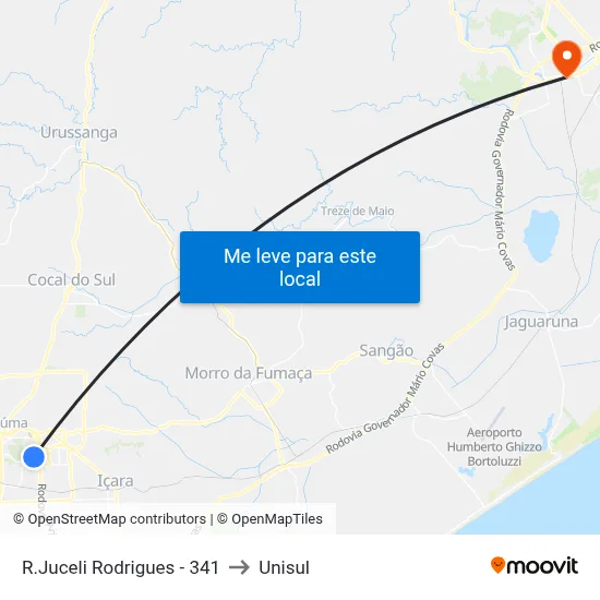 R.Juceli Rodrigues - 341 to Unisul map