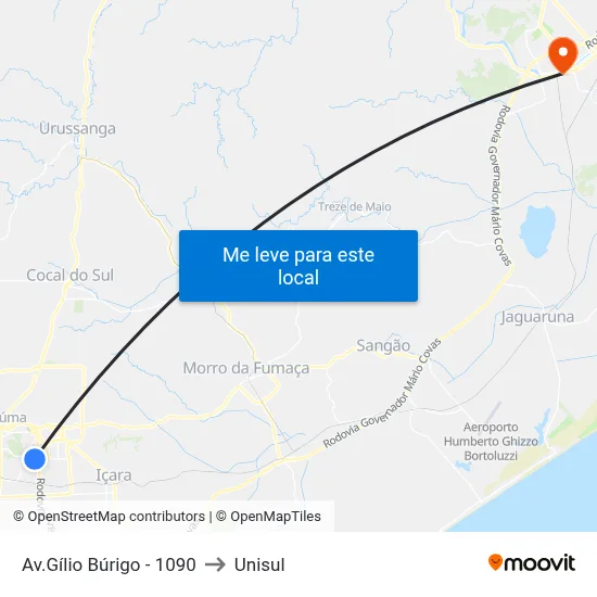 Av.Gílio Búrigo - 1090 to Unisul map