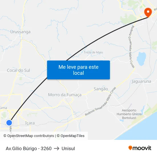 Av.Gílio Búrigo - 3260 to Unisul map