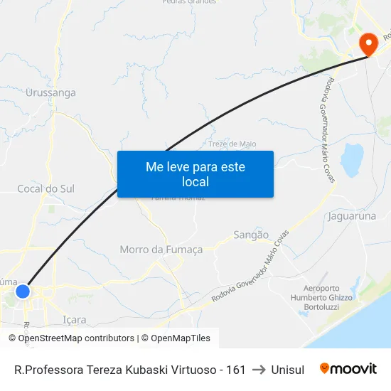 R.Professora Tereza Kubaski Virtuoso - 161 to Unisul map