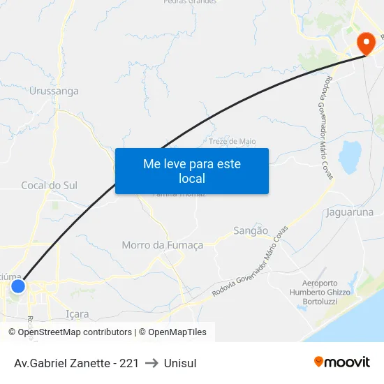 Av.Gabriel Zanette - 221 to Unisul map