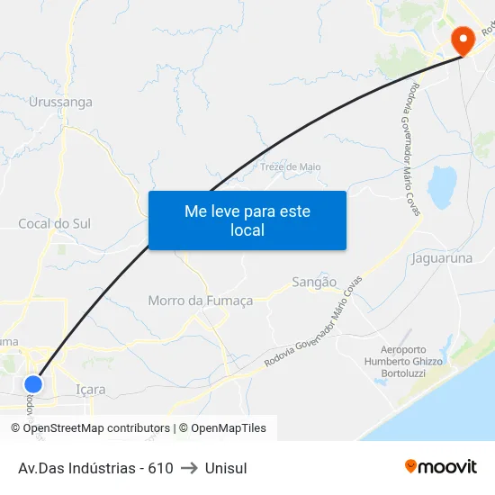 Av.Das Indústrias - 610 to Unisul map