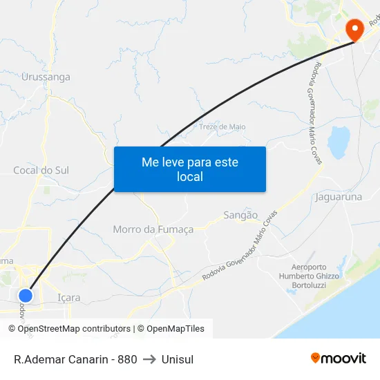 R.Ademar Canarin - 880 to Unisul map