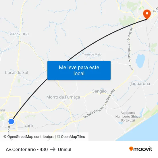 Av.Centenário - 430 to Unisul map