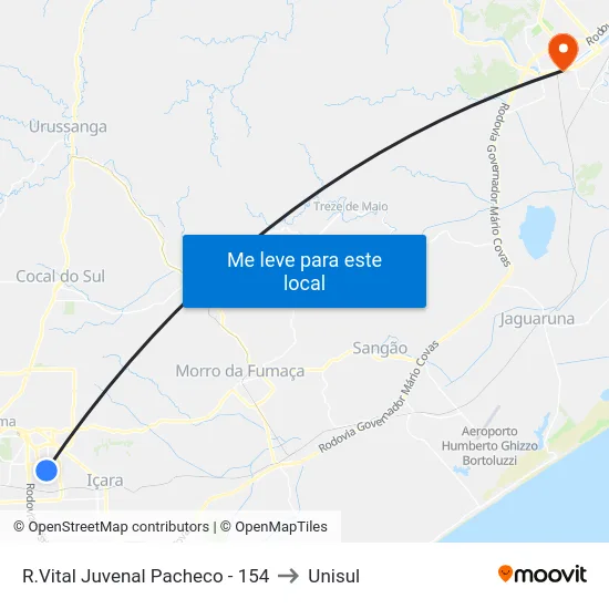 R.Vital Juvenal Pacheco - 154 to Unisul map